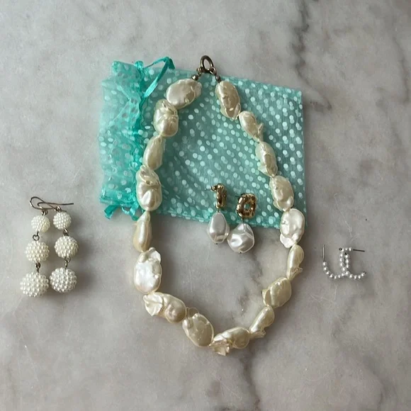 H&M Francesca’s Irregular faux pearls balls and hoop earrings & necklace LOT - Picture 17 of 17